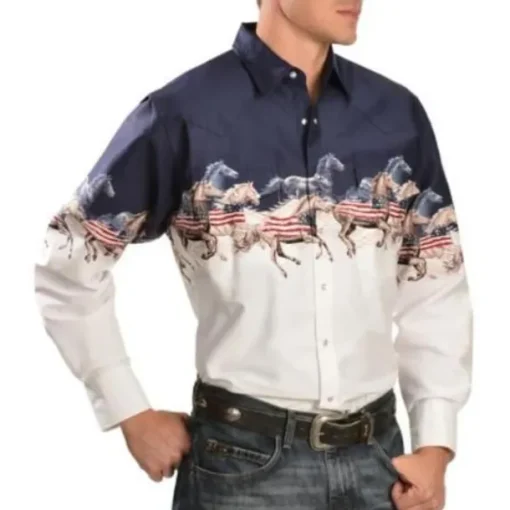 Men's Animal Horse Graphic Prints Shirt Western Shirt Cowboy Shirt Long Sleeve Fashion Designer Casual Outdoor Daily Fall & Winter Turndown Print Button-Down White Black / Green Light Green Black