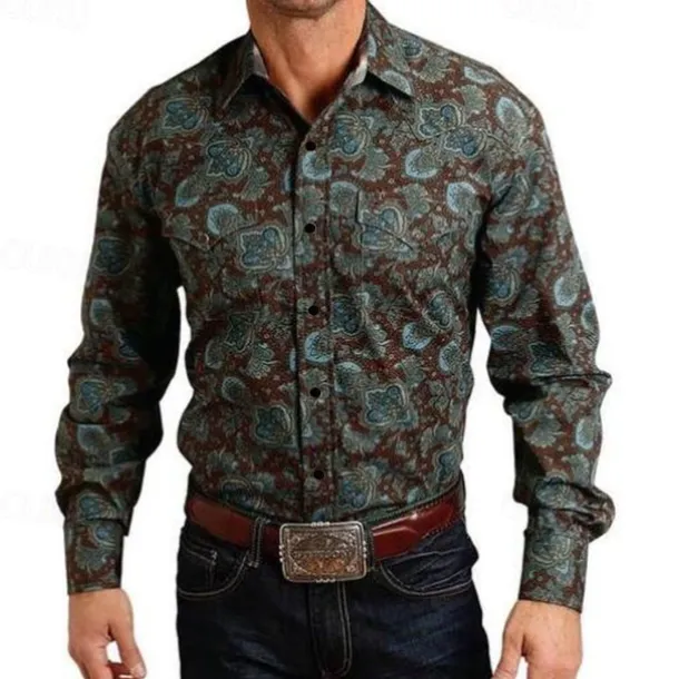 Men's Animal Horse Graphic Prints Shirt Western Shirt Cowboy Shirt Long Sleeve Fashion Designer Casual Outdoor Daily Fall & Winter Turndown Print Button-Down White Black / Green Light Green Black