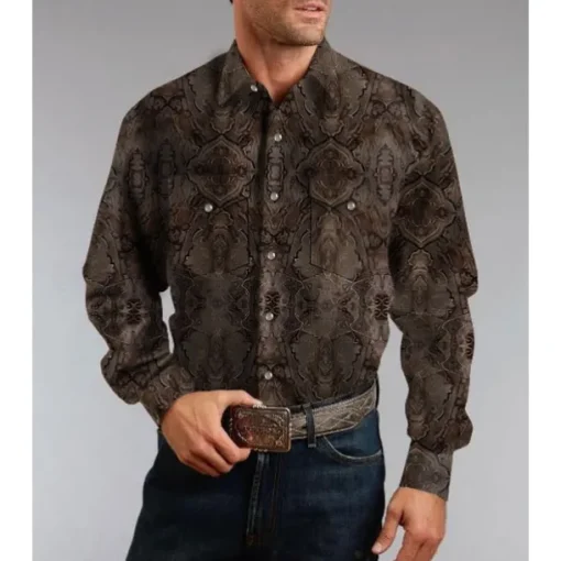 Men's Animal Horse Graphic Prints Shirt Western Shirt Cowboy Shirt Long Sleeve Fashion Designer Casual Outdoor Daily Fall & Winter Turndown Print Button-Down White Black / Green Light Green Black