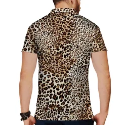 Men's Animal Leopard Polo Shirts Golf Shirt Short Sleeve Shirt Turndown Casual Daily 3D Print Yellow Blue Brown Dark Gray Print Clothing Apparel Fashion Designer Casual Breathable