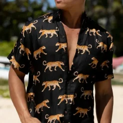 Men's Animal Leopard Shirt Summer Hawaiian Shirt Aloha Shirt Short Sleeves Shirt Turndown Tropical Fashion Hawaiian Outdoor Street Hawaiian Black Brown Green S M L