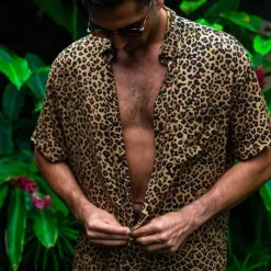 Men's Animal Leopard Shirt Summer Hawaiian Shirt Aloha Shirt Short Sleeves Shirt Turndown Tropical Fashion Hawaiian Outdoor Street Hawaiian Black Brown Green S M L
