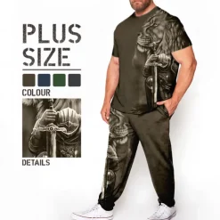 Men's Animal Lion 3D Print 2pcs Tees sets Matching Sets Short Sleeve Long pants Crew Neck Fashion Streetwear Casual Outdoor Daily Sports 3D Print Spring & Summer Navy Blue Green Dark Gray