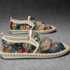 Men's Animal Print Canvas Espadrille Slip-On Shoes with Jute Rope Sole – Comfortable Casual Summer Footwear