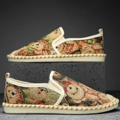 Men's Animal Print Canvas Espadrille Slip-On Shoes with Jute Rope Sole – Comfortable Casual Summer Footwear