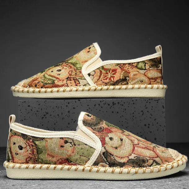 Men's Animal Print Canvas Espadrille Slip-On Shoes with Jute Rope Sole – Comfortable Casual Summer Footwear