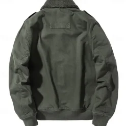 Men's Animal Reindeer Embroidered Fleece Jacket Cargo Jacket Long Sleeve Military Tactical Thermal Warm Coat Vintage Casual Style Cotton Bomber Jacket with Turn-down Collar khaki Army Green Dark Blue