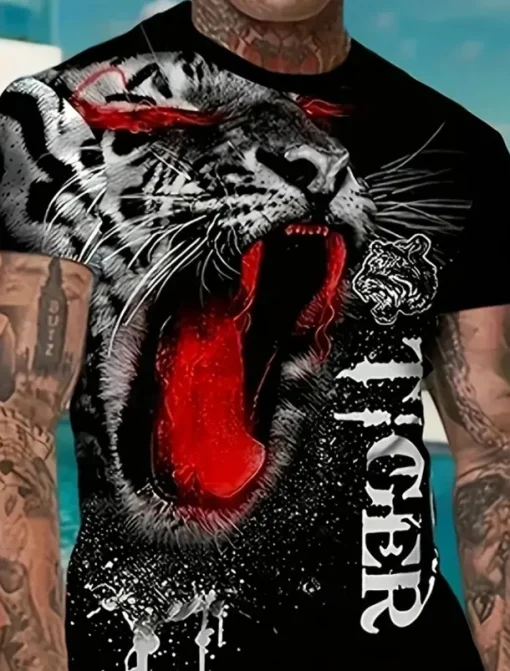Men's Animal Tiger 2pcs Tees sets Summer Tops Short Sleeve Short Pants Crew Neck Sport Casual Trendy Outdoor Casual Daily 3D Print Summer Blue Red