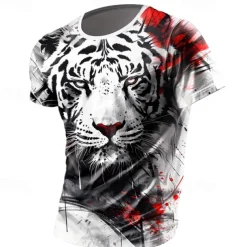 Men's Animal Tiger T shirt T shirt 3D Print Crew Neck Shirt Fashion Athleisure Street Sports Outdoor Black / White White Summer Spring Clothing Apparel S M L XL XXL XXXL