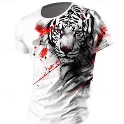 Men's Animal Tiger T shirt T shirt 3D Print Crew Neck Shirt Fashion Athleisure Street Sports Outdoor Black / White White Summer Spring Clothing Apparel S M L XL XXL XXXL