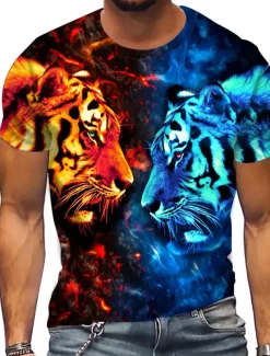 Men's Animal Tiger T shirt Short Sleeve T shirt 3D Print Crew Neck Shirt Sports Fashion Sportswear Outdoor Street Casual Blue Summer Spring Clothing Apparel S M L XL XXL XXXL