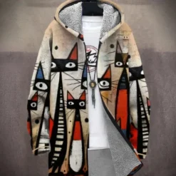 Men's Animal Winter Coat Fleece Jacket Coat Thermal Warm Comfortable Casual Daily Wear Zipper Pocket 3D Print Fall Winter Hooded Long Sleeve Red Blue Brown