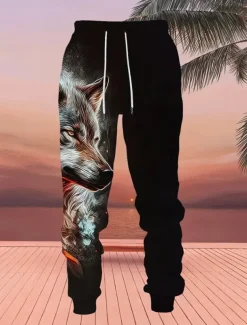 Men's Animal Wolf 2pcs 3D Sweatshirt Sets Tracksuit Hoodie Sweatshirt Long Sleeve Long pants Hooded Casual Daily Athleisure Daily Wear 3D Print Spring Fall Winter Orange Green