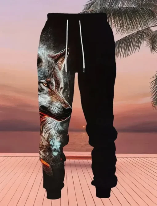 Men's Animal Wolf 2pcs 3D Sweatshirt Sets Tracksuit Hoodie Sweatshirt Long Sleeve Long pants Hooded Casual Daily Athleisure Daily Wear 3D Print Spring Fall Winter Orange Green