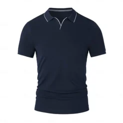 Men's Anti-bacterial UV Protection Cooling T Shirt Fold-over V Neck Collar School Training Short Sleeve with White Trim Clothing Apparel