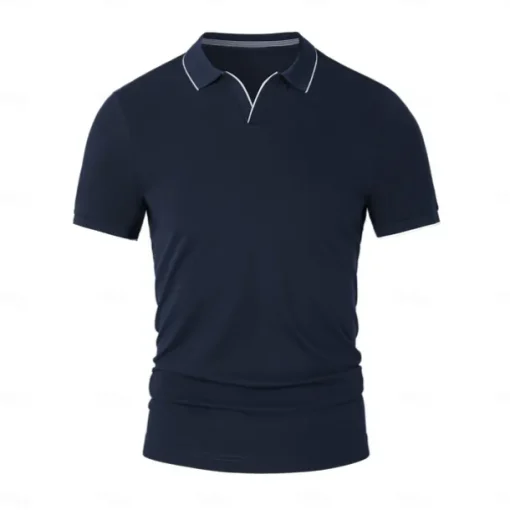 Men's Anti-bacterial UV Protection Cooling T Shirt Fold-over V Neck Collar School Training Short Sleeve with White Trim Clothing Apparel