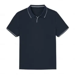 Men's Anti-bacterial UV Protection Cooling T Shirt Fold-over V Neck Collar School Training Short Sleeve with White Trim Clothing Apparel