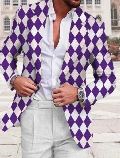 Men's Argyle Long Sleeve Turndown Business Work Wear to work Going out Buttons Print