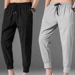 Men's Athletic Pants Cropped Pants Casual Pants Pocket Drawstring Elastic Waist Plain Comfort Outdoor Daily Going out Fashion Streetwear Black Grey