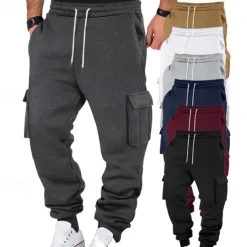 Men's Athletic Pants Joggers Trousers Cargo Sweatpants Pocket Drawstring Elastic Waist Plain Comfort Sports Outdoor Daily Fashion Casual Black White Micro-elastic