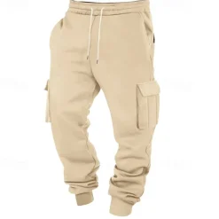 Men's Athletic Pants Joggers Trousers Cargo Sweatpants Pocket Drawstring Elastic Waist Plain Comfort Sports Outdoor Daily Fashion Casual Black White Micro-elastic