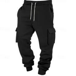 Men's Athletic Pants Joggers Trousers Cargo Sweatpants Pocket Drawstring Elastic Waist Plain Comfort Sports Outdoor Daily Fashion Casual Black White Micro-elastic