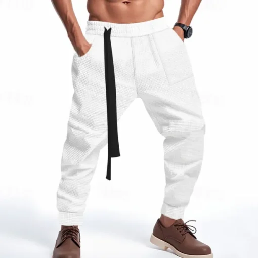Men's Athletic Pants Sweatpants Joggers Trousers Pocket Drawstring Elastic Waist Plain Comfort Sports Outdoor Daily Fashion Casual Black White Micro-elastic