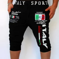 Men's Athletic Pants Sweatpants Capri Pants Drawstring Print Letter Sports Outdoor Weekend Streetwear Stylish Black White Micro-elastic