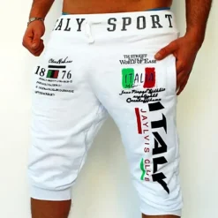 Men's Athletic Pants Sweatpants Capri Pants Drawstring Print Letter Sports Outdoor Weekend Streetwear Stylish Black White Micro-elastic