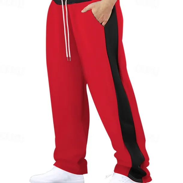 Men's Athletic Pants Wide Leg Sweatpants Trousers Pocket Drawstring Elastic Waist Color Block Comfort Sports Outdoor Daily Fashion Casual Black Red Micro-elastic