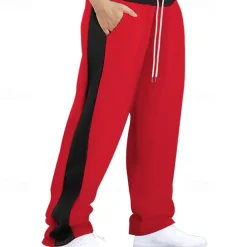 Men's Athletic Pants Wide Leg Sweatpants Trousers Pocket Drawstring Elastic Waist Color Block Comfort Sports Outdoor Daily Fashion Casual Black Red Micro-elastic