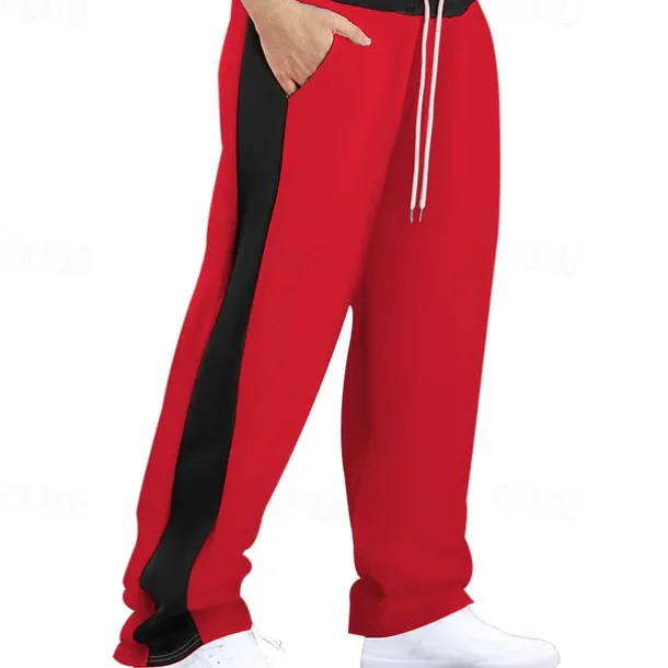 Men's Athletic Pants Wide Leg Sweatpants Trousers Pocket Drawstring Elastic Waist Color Block Comfort Sports Outdoor Daily Fashion Casual Black Red Micro-elastic