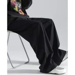 Men's Athletic Pants Wide Leg Sweatpants Trousers Drawstring Elastic Waist Plain Comfort Breathable Casual Daily Holiday Sports Fashion Dark Brown Black