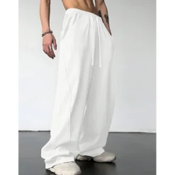 Men's Athletic Pants Wide Leg Sweatpants Trousers Drawstring Elastic Waist Plain Comfort Breathable Casual Daily Holiday Sports Fashion Dark Brown Black