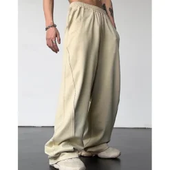 Men's Athletic Pants Wide Leg Sweatpants Trousers Drawstring Elastic Waist Plain Comfort Breathable Casual Daily Holiday Sports Fashion Dark Brown Black