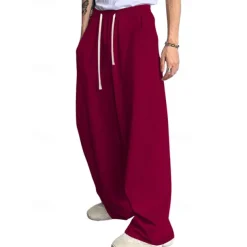 Men's Athletic Pants Wide Leg Sweatpants Trousers Drawstring Elastic Waist Plain Comfort Breathable Casual Daily Holiday Sports Fashion Dark Brown Black