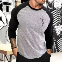 Men's Athletic Shirt Gym Shirt Fitness Shirt Running Shirt Patchwork Long Sleeve Tee Tshirt Casual Athleisure Fall Breathable Quick Dry Soft Gym Workout Running Walking Sportswear Activewear Graphic