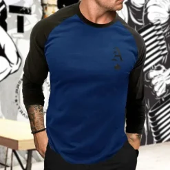 Men's Athletic Shirt Gym Shirt Fitness Shirt Running Shirt Patchwork Long Sleeve Tee Tshirt Casual Athleisure Fall Breathable Quick Dry Soft Gym Workout Running Walking Sportswear Activewear Graphic