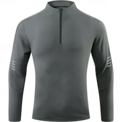 Men's Athletic Shirt Gym Shirt Fitness Shirt Padded Compression Shirt Quarter Zip Long Sleeve Jersey Casual Athleisure Fall Spandex Breathable Quick Dry Soft Gym Workout Running Walking Sportswear