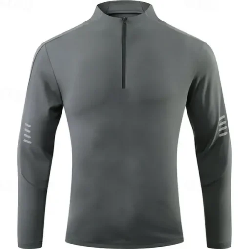 Men's Athletic Shirt Gym Shirt Fitness Shirt Padded Compression Shirt Quarter Zip Long Sleeve Jersey Casual Athleisure Fall Spandex Breathable Quick Dry Soft Gym Workout Running Walking Sportswear