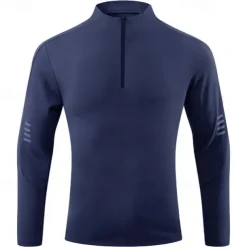 Men's Athletic Shirt Gym Shirt Fitness Shirt Padded Compression Shirt Quarter Zip Long Sleeve Jersey Casual Athleisure Fall Spandex Breathable Quick Dry Soft Gym Workout Running Walking Sportswear