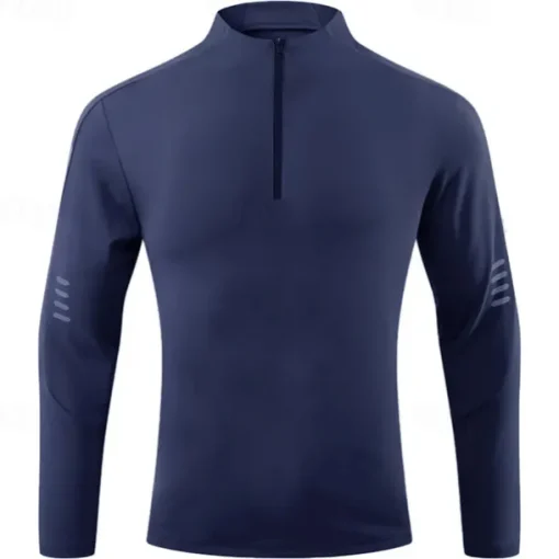 Men's Athletic Shirt Gym Shirt Fitness Shirt Padded Compression Shirt Quarter Zip Long Sleeve Jersey Casual Athleisure Fall Spandex Breathable Quick Dry Soft Gym Workout Running Walking Sportswear