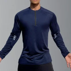 Men's Athletic Shirt Gym Shirt Fitness Shirt Padded Compression Shirt Quarter Zip Long Sleeve Jersey Casual Athleisure Fall Spandex Breathable Quick Dry Soft Gym Workout Running Walking Sportswear
