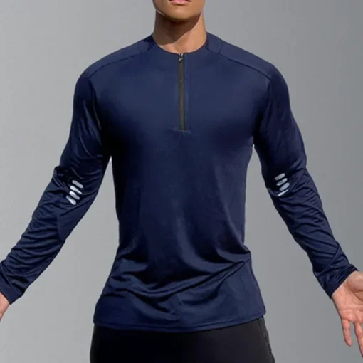 Men's Athletic Shirt Gym Shirt Fitness Shirt Padded Compression Shirt Quarter Zip Long Sleeve Jersey Casual Athleisure Fall Spandex Breathable Quick Dry Soft Gym Workout Running Walking Sportswear