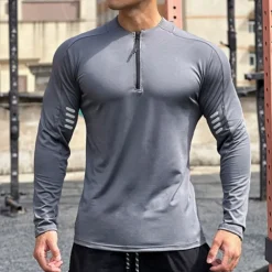 Men's Athletic Shirt Gym Shirt Fitness Shirt Padded Compression Shirt Quarter Zip Long Sleeve Jersey Casual Athleisure Fall Spandex Breathable Quick Dry Soft Gym Workout Running Walking Sportswear