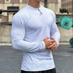 Men's Athletic Shirt Gym Shirt Fitness Shirt Padded Compression Shirt Quarter Zip Long Sleeve Jersey Casual Athleisure Fall Spandex Breathable Quick Dry Soft Gym Workout Running Walking Sportswear