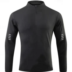 Men's Athletic Shirt Gym Shirt Fitness Shirt Padded Compression Shirt Quarter Zip Long Sleeve Jersey Casual Athleisure Fall Spandex Breathable Quick Dry Soft Gym Workout Running Walking Sportswear