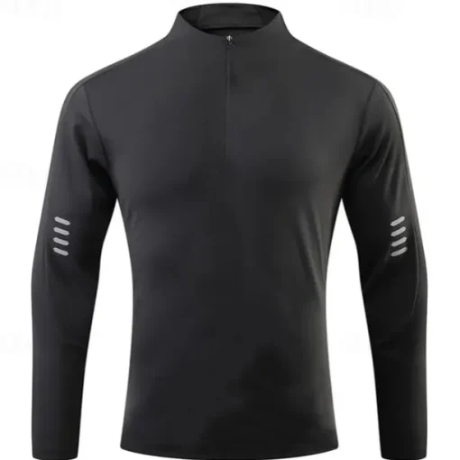 Men's Athletic Shirt Gym Shirt Fitness Shirt Padded Compression Shirt Quarter Zip Long Sleeve Jersey Casual Athleisure Fall Spandex Breathable Quick Dry Soft Gym Workout Running Walking Sportswear