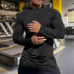 Men's Athletic Shirt Gym Shirt Fitness Shirt Padded Compression Shirt Quarter Zip Long Sleeve Jersey Casual Athleisure Fall Spandex Breathable Quick Dry Soft Gym Workout Running Walking Sportswear