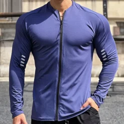 Men's Athletic Shirt Gym Shirt Fitness Shirt Padded Compression Shirt Full Zip Long Sleeve Jersey Casual Athleisure Fall Breathable Quick Dry Soft Gym Workout Running Walking Sportswear Activewear